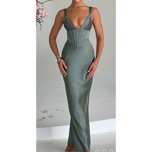 xs sage maxi corset dress